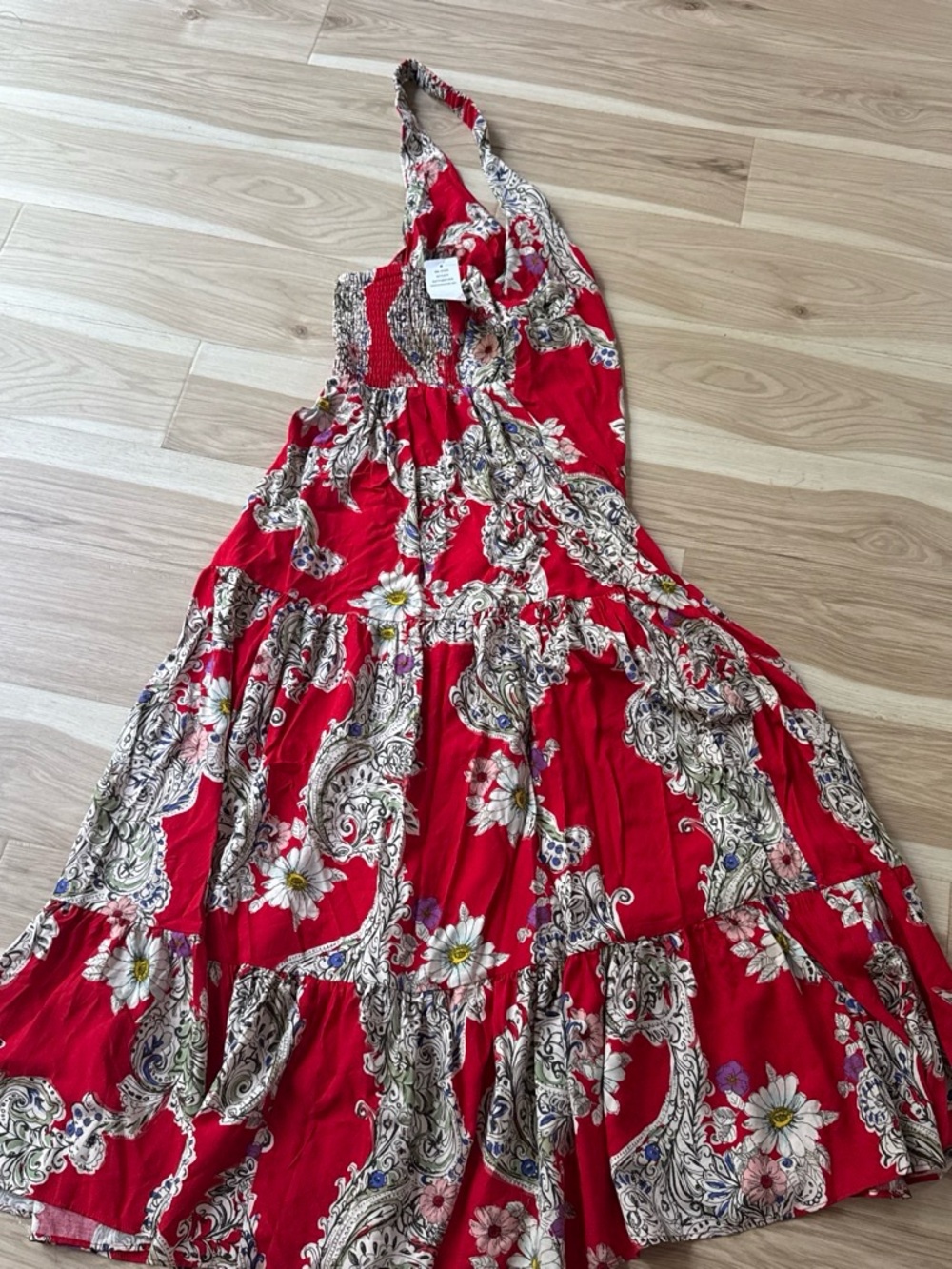 MSK Red Paisley Halter Floral Maxi Dress